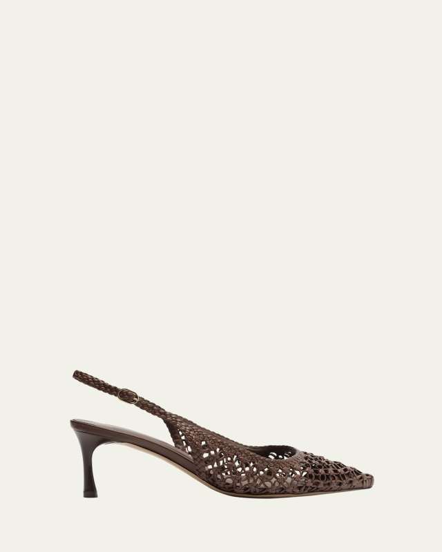 Jane Woven Leather Slingback Pumps